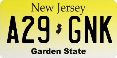 NJ license plate A29GNK