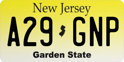 NJ license plate A29GNP