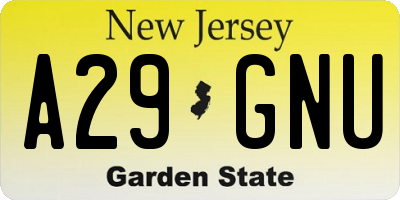 NJ license plate A29GNU