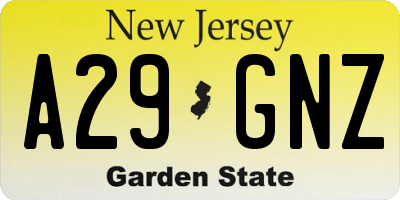 NJ license plate A29GNZ