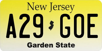NJ license plate A29GOE