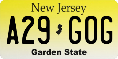 NJ license plate A29GOG