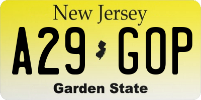 NJ license plate A29GOP