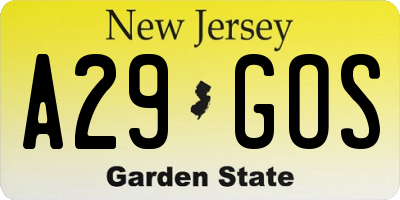 NJ license plate A29GOS