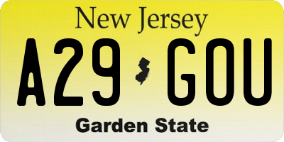 NJ license plate A29GOU