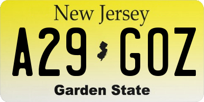 NJ license plate A29GOZ