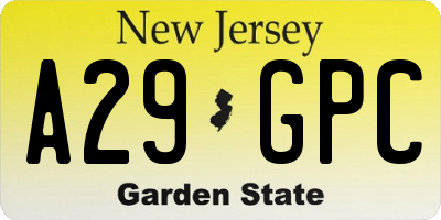 NJ license plate A29GPC