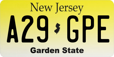 NJ license plate A29GPE