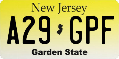 NJ license plate A29GPF