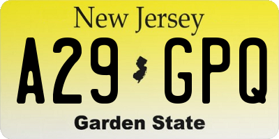 NJ license plate A29GPQ