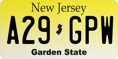 NJ license plate A29GPW