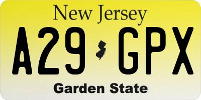 NJ license plate A29GPX
