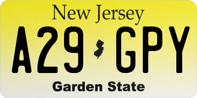 NJ license plate A29GPY