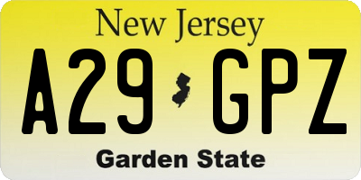 NJ license plate A29GPZ