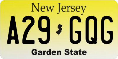 NJ license plate A29GQG