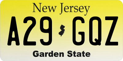 NJ license plate A29GQZ