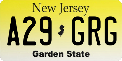 NJ license plate A29GRG