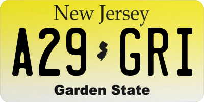 NJ license plate A29GRI