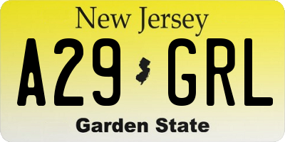 NJ license plate A29GRL