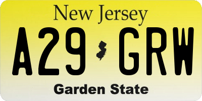 NJ license plate A29GRW