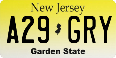 NJ license plate A29GRY