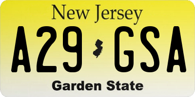 NJ license plate A29GSA