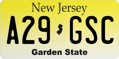NJ license plate A29GSC