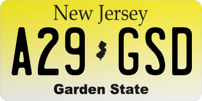 NJ license plate A29GSD