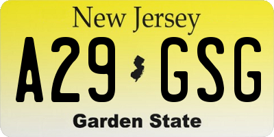 NJ license plate A29GSG