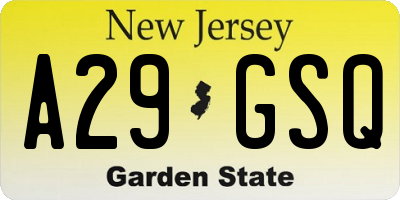 NJ license plate A29GSQ