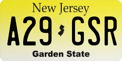 NJ license plate A29GSR