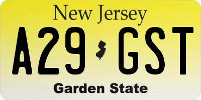 NJ license plate A29GST
