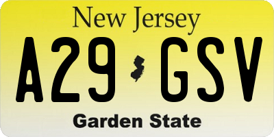 NJ license plate A29GSV