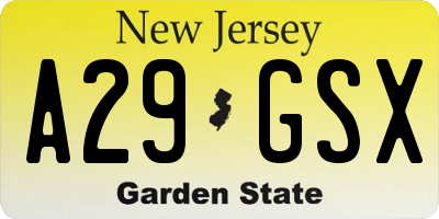 NJ license plate A29GSX