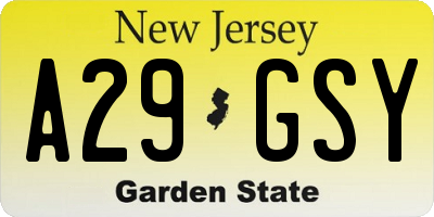 NJ license plate A29GSY