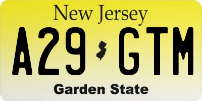 NJ license plate A29GTM