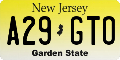 NJ license plate A29GTO