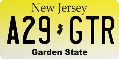 NJ license plate A29GTR