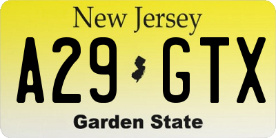 NJ license plate A29GTX
