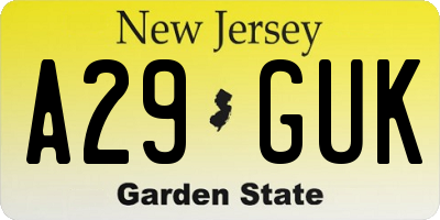 NJ license plate A29GUK