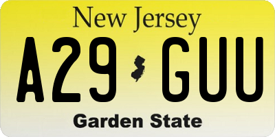 NJ license plate A29GUU