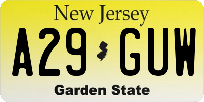 NJ license plate A29GUW