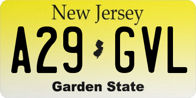 NJ license plate A29GVL