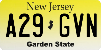 NJ license plate A29GVN