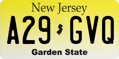 NJ license plate A29GVQ