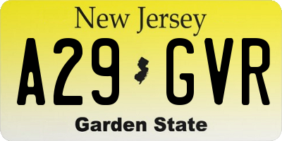 NJ license plate A29GVR