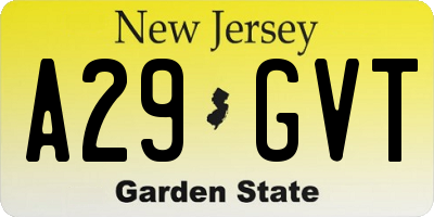 NJ license plate A29GVT