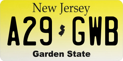 NJ license plate A29GWB