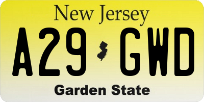 NJ license plate A29GWD