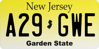 NJ license plate A29GWE